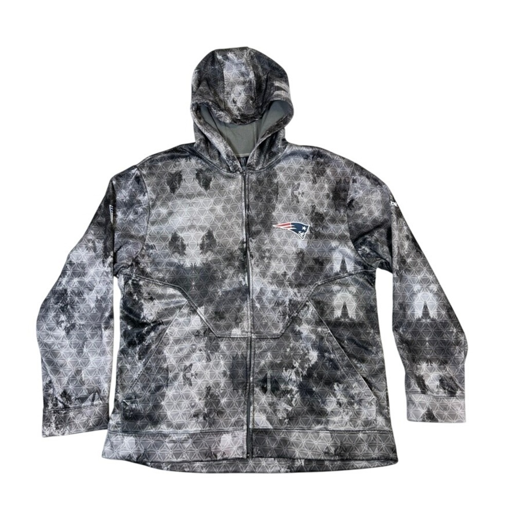 Reebok NFL New England Patriots Full Zip Hoodie Grey Geometric Tie Dye Jacket